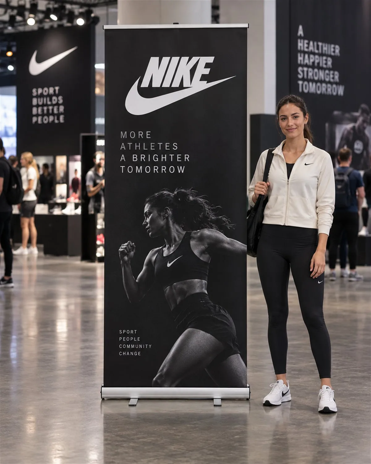 Porta roll up 80x200 Premium com banner de artigos esportivos