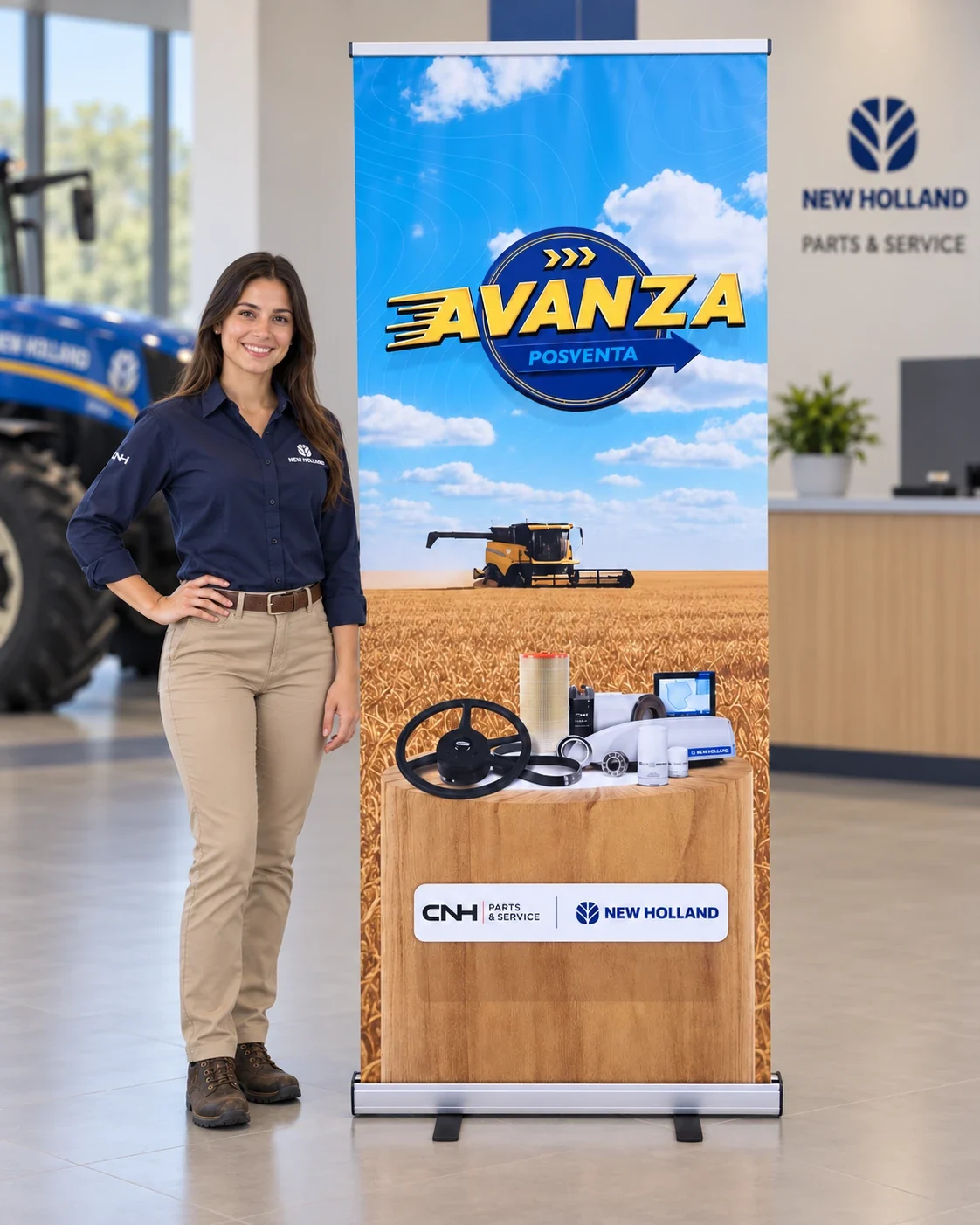 Porta roll up 80x200 Lite em showroom de tratores