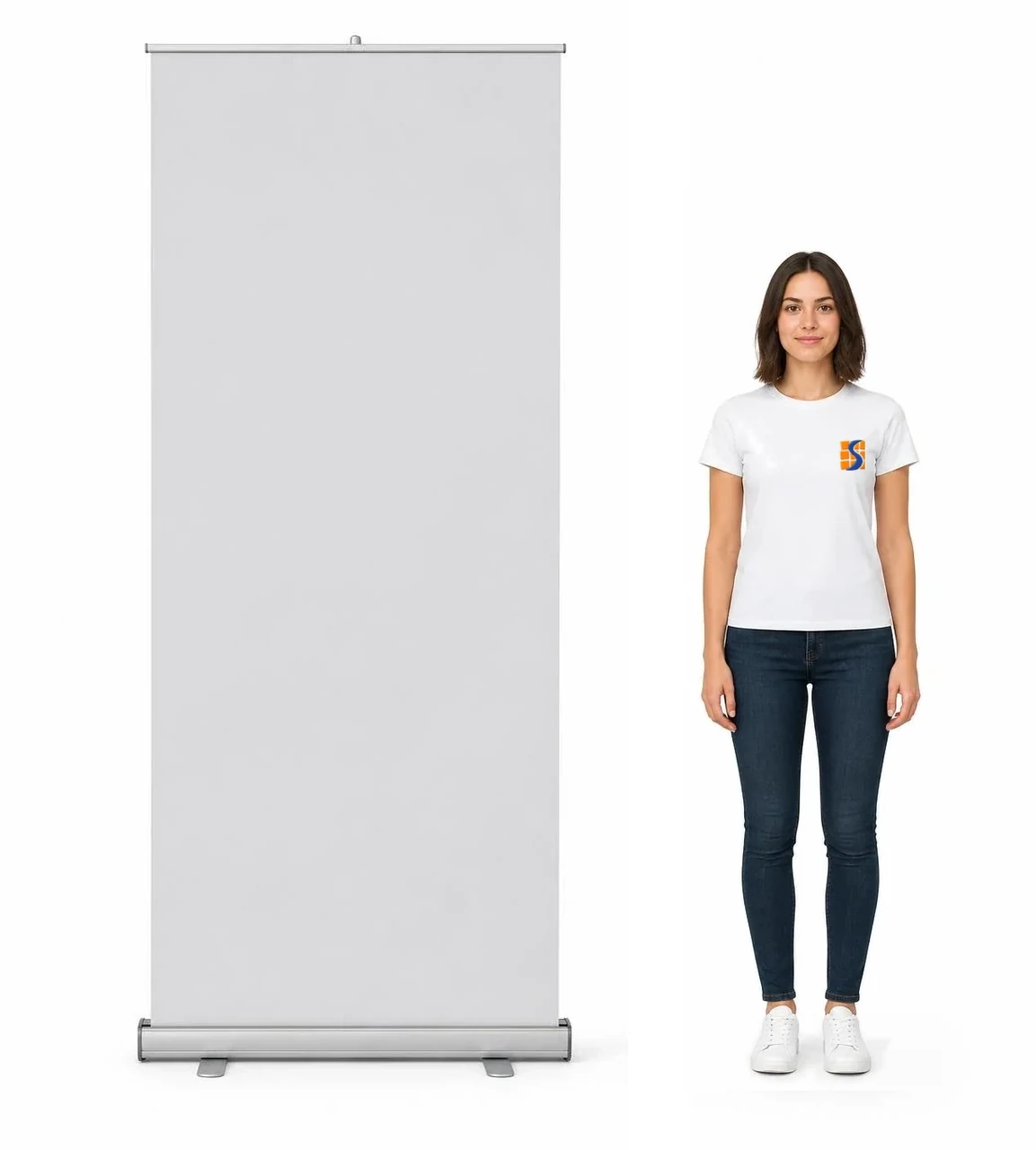 Mockup de banner roll up com arte de exemplo de um restaurante